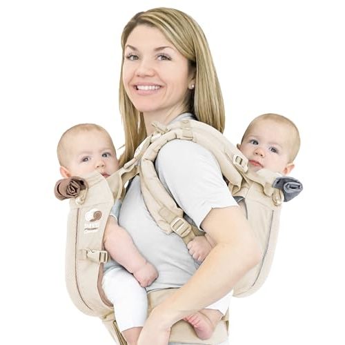 TwinGo Carrier - Breathable Twin Baby Carrier that Separates into 2 Baby Carriers, Adjustable Twin Carriers for Babies and Toddlers (10-45 lbs), Fits Adults XS-XXL - Air Model, Simply Neutral