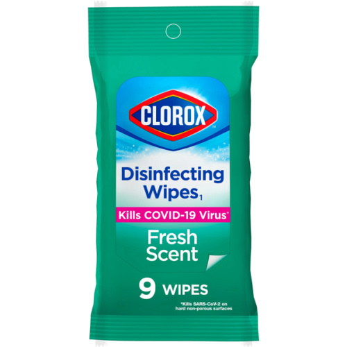 Clorox Disinfecting On The Go Travel Wipes, Fresh Scent, 9 Count, Pack of 24 (Package May Vary)