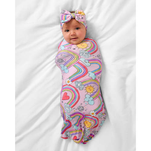 Disco Rainbows Swaddle & Luxe Bow Headband Set | Little Sleepies