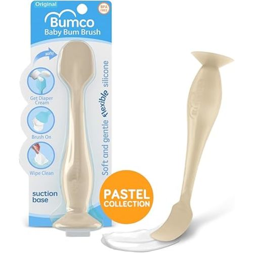 Baby Bum Brush - BPA-Free Diaper Cream Spatula with Suction Cup Base, Soft & Flexible Silicone, Wipe-Clean, Mom-Invented Diaper Bag Essentials (Beige)
