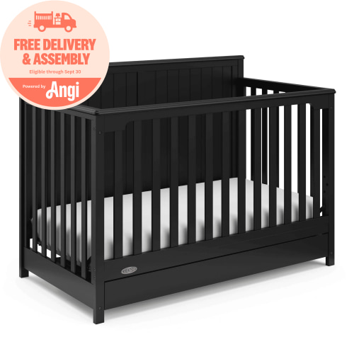 Graco Hadley 5-in-1 Convertible Baby Crib with Storage Drawer, Black