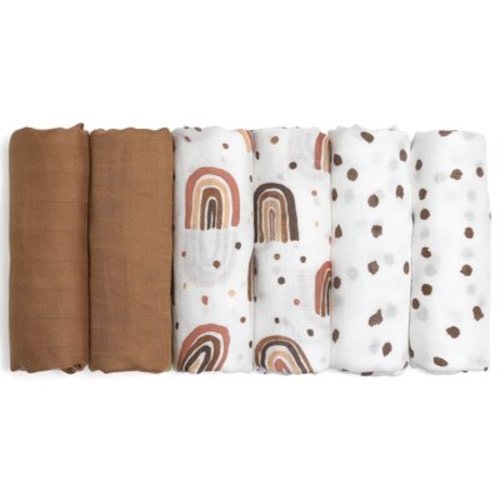 Gllquen Baby Muslin Swaddle Blankets 6-Pack, Swaddle Wrap Neutral Receiving Breathable Cotton Blankets for Newborn Infant Girls and Boys, 27 X 27", Rainbow