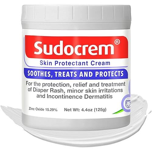 Sudocrem Diaper Rash Cream Soothes, Treats and Protects Baby's Skin, Triple Action Formula Helps Prevent Diaper Rash, 15.29% Zinc Oxide - 4.4oz (125g)