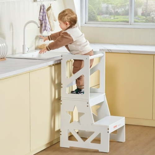 SKYSHALO Kids Toddler Natural Pine Wood 150LBS Loading Capacity Step Stool