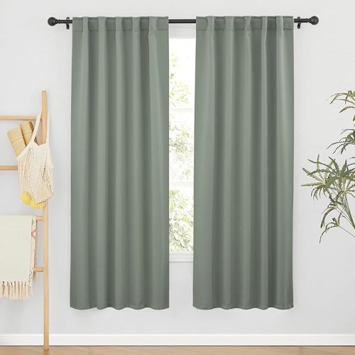 RYB HOME Sage Green Curtains for Bedroom, Blackout Thermal Insulated Drapes Back Tab& Rod Pocket, Vertical Privacy UV Protection Shades, 42 Inch Wide by 72 Inches Long, 2 Panels