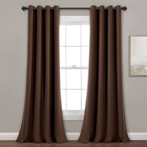 Set of 2 (52"x84") Insulated Grommet Blackout Window Curtain Panels Brown - Lush Décor: Energy Efficient, Noise Reduction