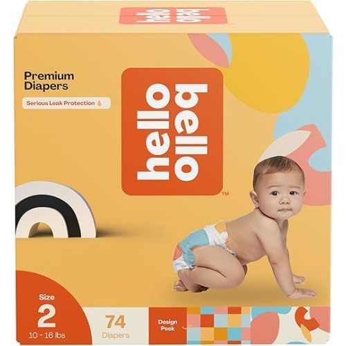 Hello Bello Premium Diapers Size 2, Honeysuckle Designs, 74ct Club Box, Hypoallergenic and Extra Absorbent