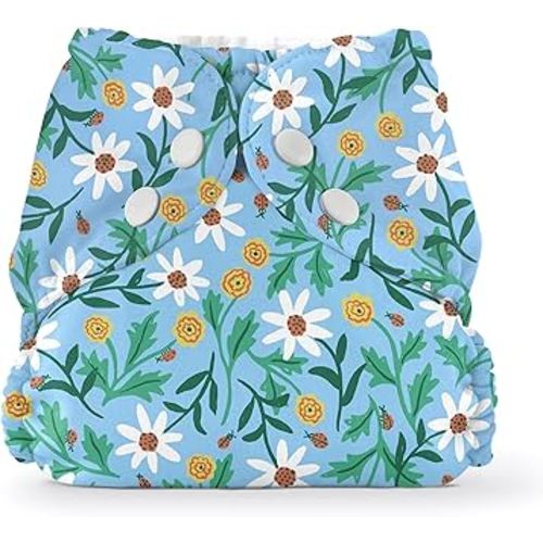 Esembly Cloth Diaper Outer, Swim and Waterproof Cloth Diaper Cover, Leak-Proof and Breathable Layer, Reusable with Snap Closure - Size 1 (7-17lbs), Dancing Daisies