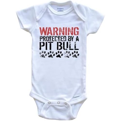 Warning Protected by A Pit Bull Funny One Piece Baby Bodysuit Funny Dog Baby Bodysuit