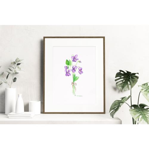 Watercolor Violet flowers - Botanical Art Watercolor, birth month flowers - February