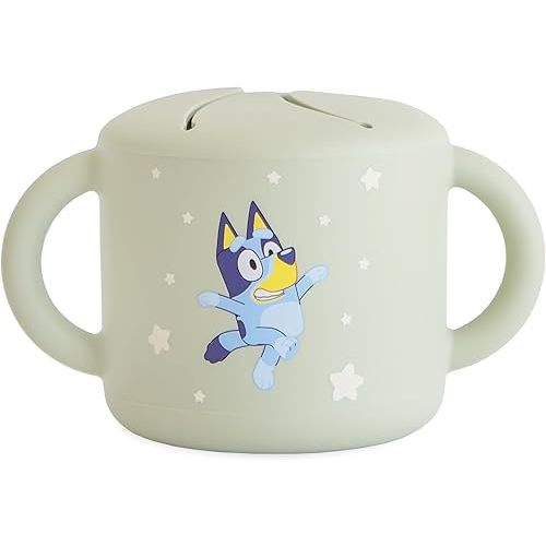 mushie x Bluey Silicone Snack Cup | Spill Proof Food Container for Toddler and Baby (Bluey Sage)