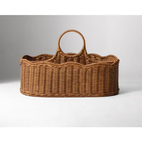 Scallop Rattan Diaper Caddy - Walnut