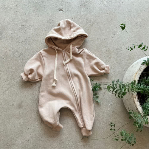 Baby Solid Color Hooded Casual Romper