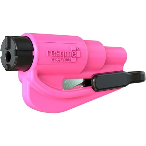 resqme The Original Emergency Keychain Car Escape Tool, 2-in-1 Seatbelt Cutter and Window Breaker, Made in USA, Pink- Compact Emergency Hammer