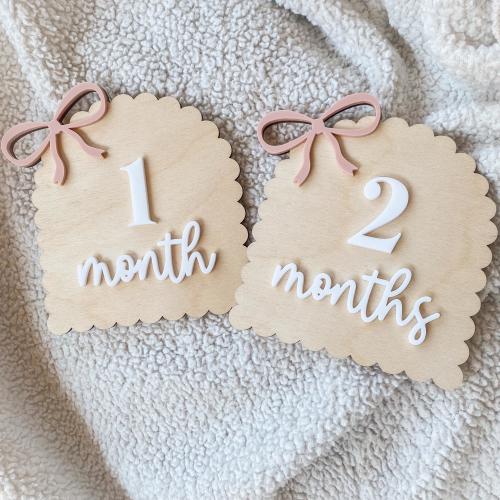 Baby Girl Monthly Milestone Markers: Wooden Bow Photo Prop
