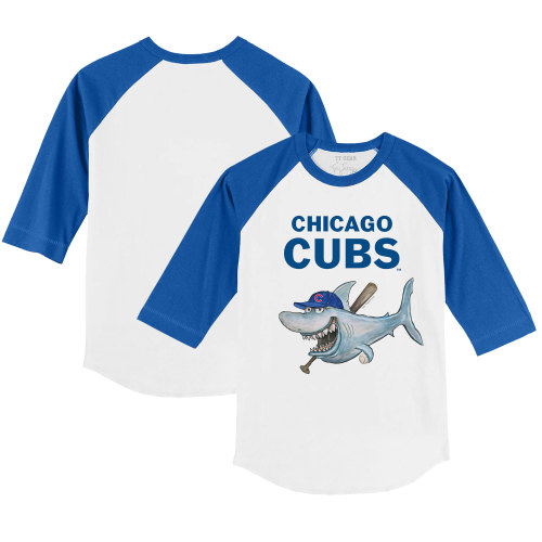 Infant Chicago Cubs Tiny Turnip White/Royal Shark Raglan 3/4 Sleeve T-Shirt