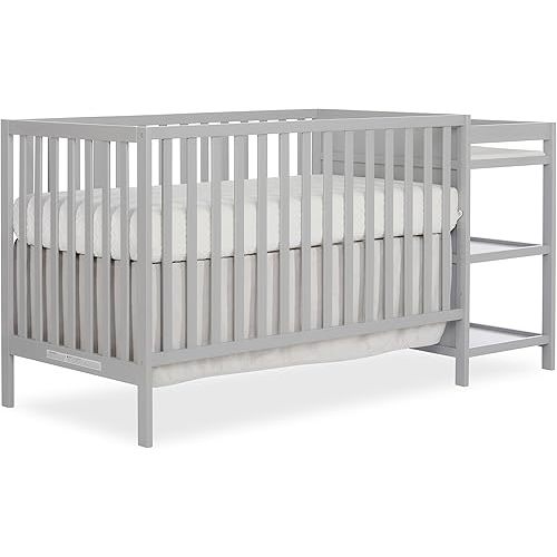 Dream On Me Synergy Convertible Crib and Changer in Pebble Grey with Detachable Changing Table, JPMA Certified, 1” Changing pad