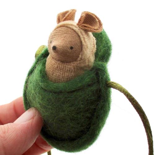 Small TAN Mouse Necklace waldorf miniature woodland animal NMG2