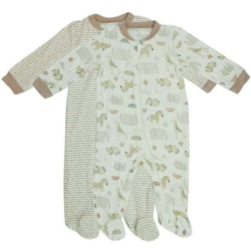 Milkberry Bamboo Pajamas Coverall for Baby Boys Footed Sleep Bodysuit for Infants Size 0-3 Months Safari Animals