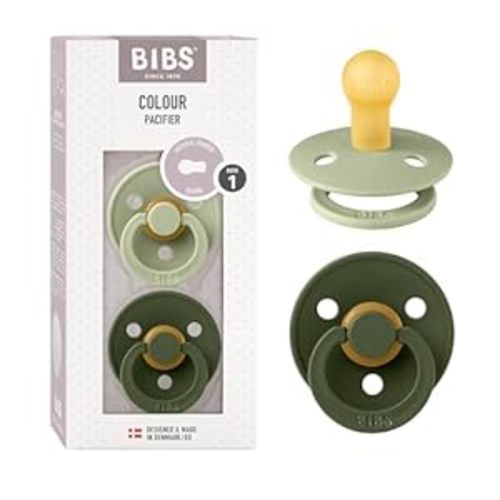 BIBS Pacifiers Colour Collection | Natural Rubber Baby Pacifier | Set of 2 BPA-Free Soothers | Made in Denmark | 0+ Months (Pack of 2) | Sage/Hunter Green