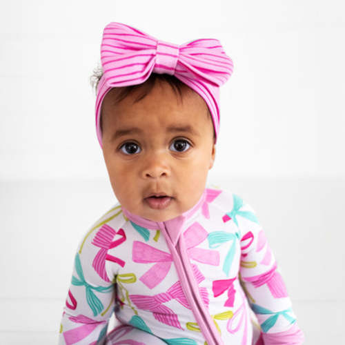 Tonal Pink Stripes Luxe Bow Headband
