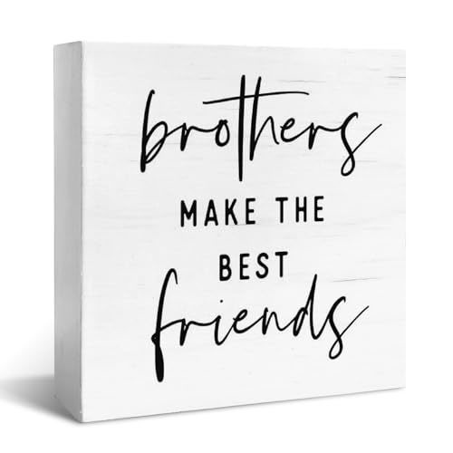 JXREQ Kids Boy Nursery Wall Desk Decor Wood Box Sign, Brothers Make The Best Friends Signs, Boys Bedroom Bathroom Playroom Toddler Classroom Decor, 5x5 Inch