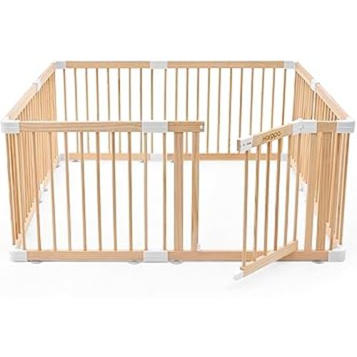 HARPPA Baby Gate Playpen for Babies and Toddlers Wooden Playpen Large Baby Fence Play Yards for Play Area 56 x 56 x 24 inch