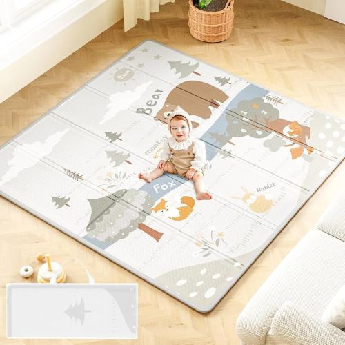Baby Play Mat 59"x59", Foldable & Reversable Large Mat, 0.4" Thick Waterproof Playmat, Non-Toxic Foam for Kids and Toddlers
