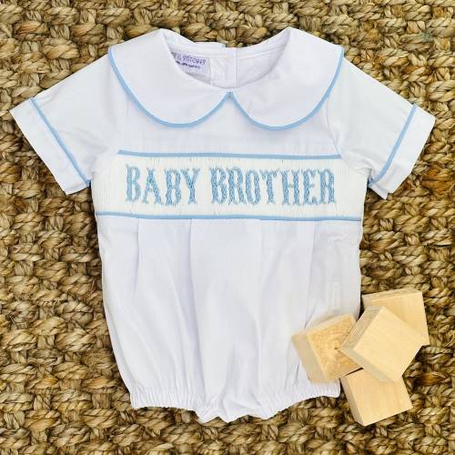 Baby Brother Smocked Bubble - Coordinating Big Brother & Big Sister outfits, Gender reveal, Home from Hospital outfit, Baby Boy 277
