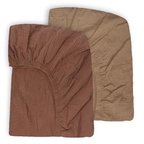 Ultra Soft Muslin Crib Sheets for Baby, Premium Breathable Organic Cotton Crib Fitted Sheet for 52’’x28’’Standard Crib and Toddler Mattress,Brown&Coffee