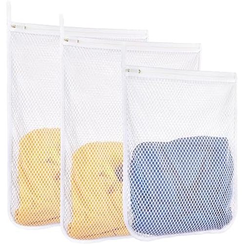 3 pcs Durable Honeycomb Mesh Laundry Bags for Delicates 16" x 19" (2 Large) 12" x 15" (1 Medium)