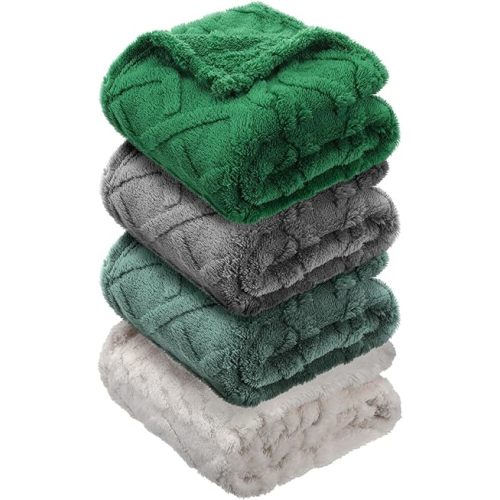 4 Pcs Fleece 30" x 40" 3D Fluffy Baby Blanket for Boys Nursery Little Girl Infant or Newborn Receiving Swaddling Blankets(Green Set)