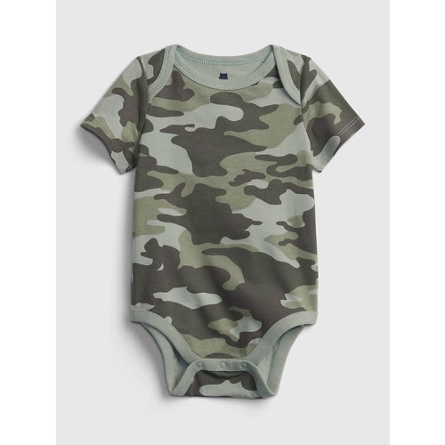 Baby Organic Cotton Mix and Match Print Bodysuit in green camo, size: 6-12 M