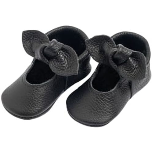 Freshly Picked First Pair Knotted Bow Baby Girl Shoes - Leather Baby Moccasins - Soft Sole Baby Shoes, Infant Shoes, Crib Shoes