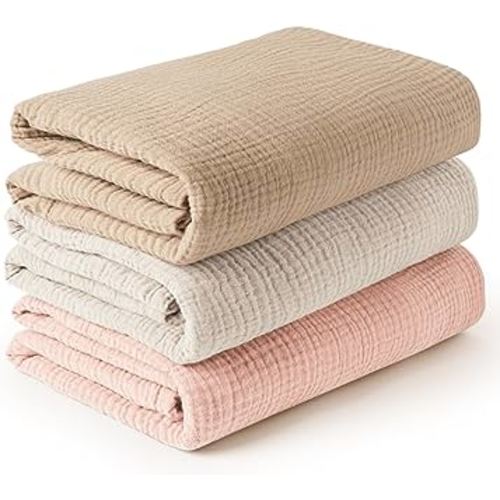 Konssy 3 Pack Muslin Swaddle Blankets for Unisex, Newborn Receiving Blanket, Large 47 x 47 inches, Soft Breathable Muslin Baby Swaddles for Boys & Girls