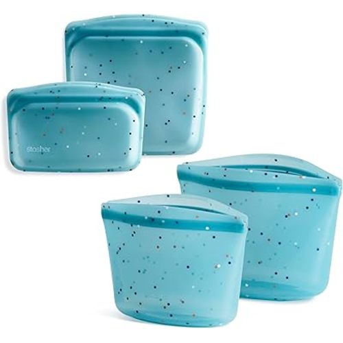 Stasher Premium Snack Bags, 4-Pack, Sea Spray | BPA Free, Leak-free, Dishwasher-Safe, Eco-friendly