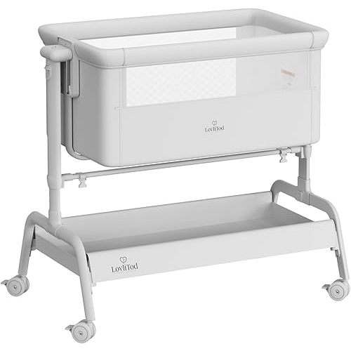 3-in-1 Baby Bassinet, Rocking Bassinet, Bedside Bassinet for Baby, Stable and Secure Bassinet Bedside Sleeper for Newborn & Infant, 6 Height Adjustable with Wheels, Mattress & Breathable Mesh