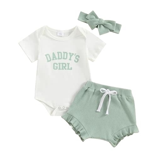 Daddy's Girl Baby Clothes Newborn Short Sleeve Romper Ribbed Shorts Headband Sets 3Pcs Infant Summer Outfits