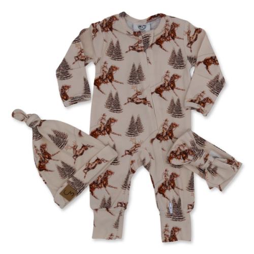 Vintage Beige Cowboy Christmas Folding Feet Jammies – Cowkid Clothing Company