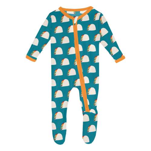 Print Footie with 2 Way Zipper in Seagrass Tacos