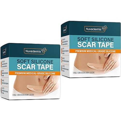 NUVADERMIS Silicone Scar Tape for Surgical Scars - 120" x 1.5" Roll - Extra Long Medical Grade Silicone Scar Tape for C-Section, Tummy Tuck, Keloid, and Surgical Scars - Reusable Tape Strips - 2 Pack