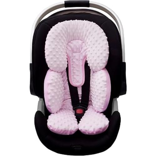 Pro Goleem Infant Car Seat Head Neck Body Support, Ultra-Soft Minky and Microfiber Newborn Car Seat Insert, Perfect for Car Seat, Stroller, 2-in-1 Reversible, Girls, Pink