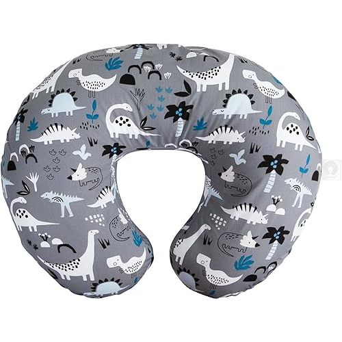 Boppy Original Nursing Pillow, Gray Dinosaurs, Ergonomic Nursing Essentials for Bottle and Breastfeeding, Firm Fiber Fill, with Removable Pillow Cover, Machine Washable