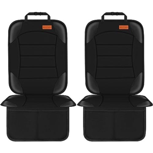 Siivton Car Seat Protector for Child Seat Cushion for Leather and Fabric Seats, 2 Mesh Pockets, Non-Slip Backing, Carseat Protectors for Vehicles, Baby, Pets (2 Pack) - Two Pack - black