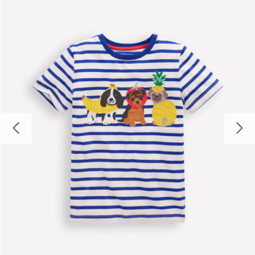 Short Sleeve Appliqué T-shirt-Bright Blue Stripe Fruit Dogs | Boden USA