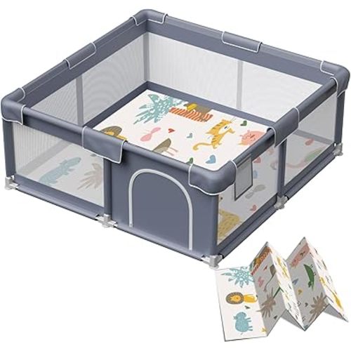 Baby Playpen with Mat, 50x50 Inch Playpen with Mat Waterproof for Babies and Toddlers Play Pen Playards Safety Gate Fence Active Center Indoor