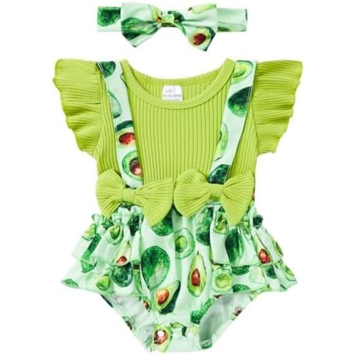 UNICOMIDEA Baby Girls Clothes 0-18 Months Bodysuit Ruffle Sleeve Newborn Outfit Romper with Headband