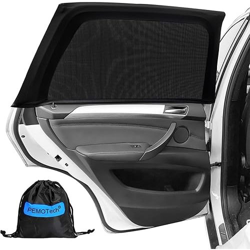 PEMOTech Car Window Shades: 2 Pack Car Side Window Sun Shades,UV Protection Breathable Spandex Baby/Camping Window Covers,Universal Fit Most (99%) of Cars-Protect Privacy for Family (27.2"x39.8")