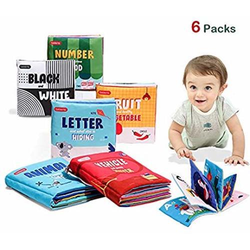 beiens Pack of 6 Baby Soft Books, NonToxic Fabric Touch and Feel Crinkle Book My First Cloth Book Early Educational Interactive Toys Activity Book for Toddlers, Infants and Kids Baby Shower Birthday
