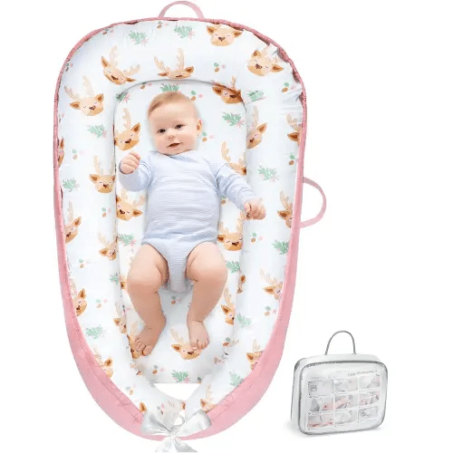 URMYWO Baby Lounger - Baby Lounger For Newborn, Breathable & Soft Baby Nest Cover Co Sleeping for baby 0-24 Months, Babies Essentials Gifts, Portable Infant Lounger Baby Floor Seat for Home and Travel
